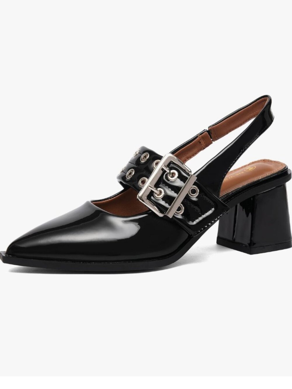 NEWBELLA Black Patent Mary Jane Slingback | Grommet Buckle | Block Heel 8.5 NIB